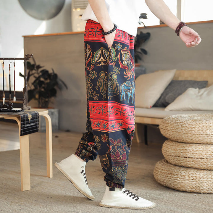 Buddha Stones Buntes Kamelfigurenmuster Haremshose aus Baumwolle für Herren mit Taschen - image 4