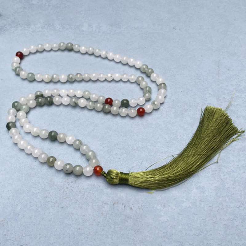 Buddha Stones 108 Mala-Perlen, natürliche Tianshan-Jade, Quaste, Glücksarmband