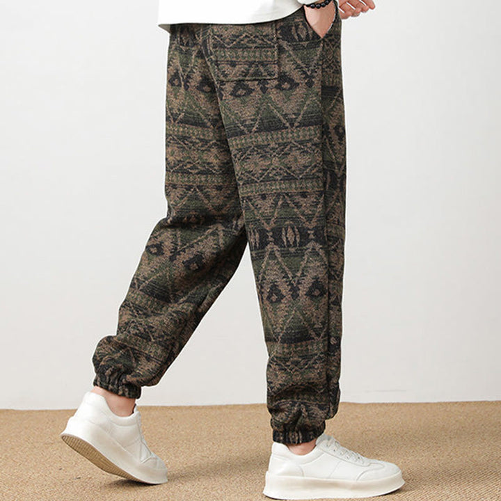 Buddha Stones Ethno Jacquard Strick Kordelzug Herrenhose mit Taschen