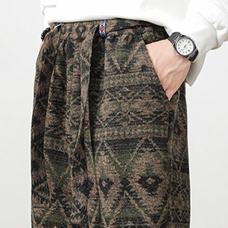 Buddha Stones Ethno Jacquard Strick Kordelzug Herrenhose mit Taschen