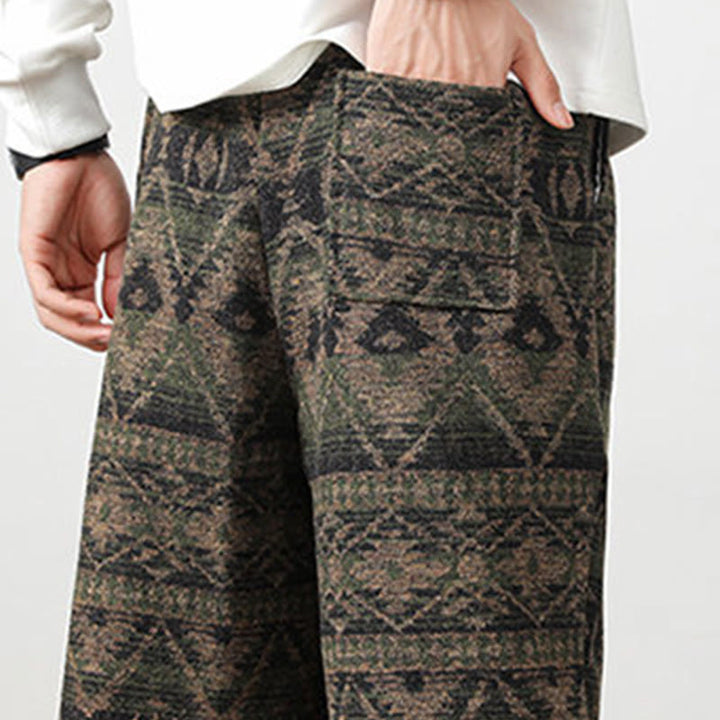 Buddha Stones Ethno Jacquard Strick Kordelzug Herrenhose mit Taschen