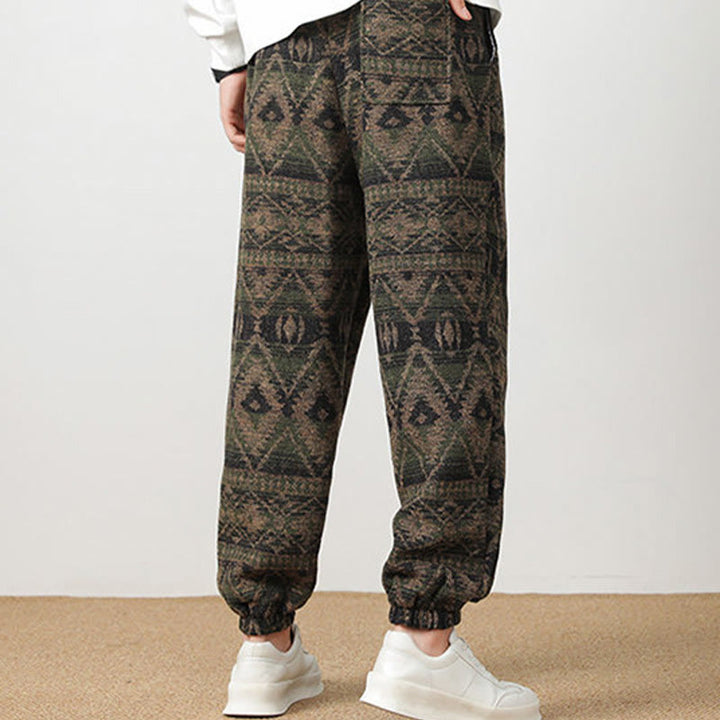 Buddha Stones Ethno Jacquard Strick Kordelzug Herrenhose mit Taschen