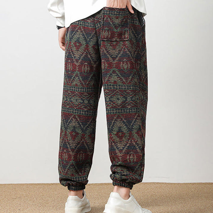 Buddha Stones Ethno Jacquard Strick Kordelzug Herrenhose mit Taschen