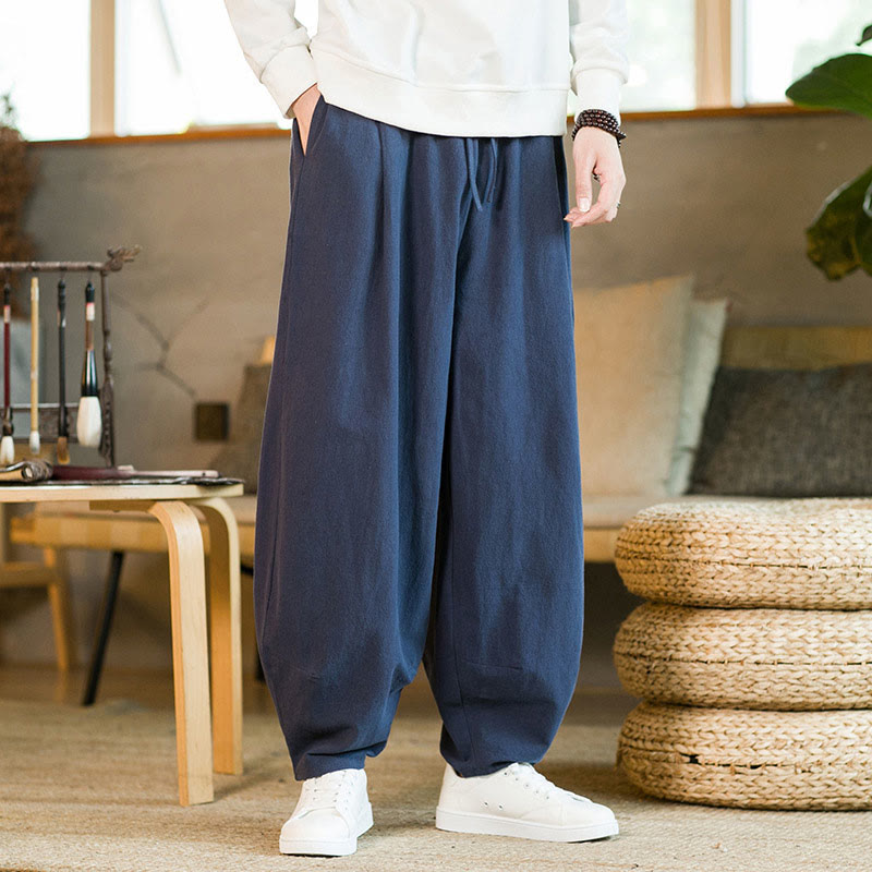 Buddha Stones Herren-Haremshose mit Kordelzug und Taschen, einfarbig - Dunkelblau - US/UK/AU46, EU56 (5XL) - image 0