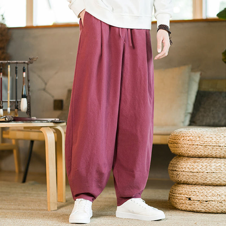 Buddha Stones Herren-Haremshose mit Kordelzug und Taschen, einfarbig - Tiefrosa - US/UK/AU46, EU56 (5XL) - image 5