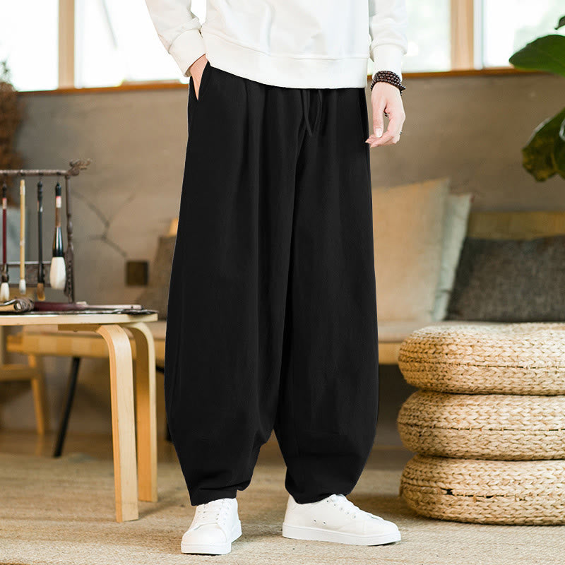 Buddha Stones Herren-Haremshose mit Kordelzug und Taschen, einfarbig - Schwarz - US/UK/AU46, EU56 (5XL) - image 11