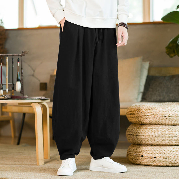 Buddha Stones Herren-Haremshose mit Kordelzug und Taschen, einfarbig - Schwarz - US/UK/AU46, EU56 (5XL) - image 11
