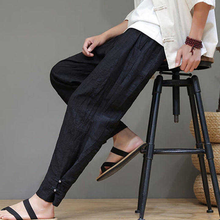 Buddha Stones Bambus Knöchelhose mit Froschknopf und Kordelzug für Herren mit Taschen - image 13