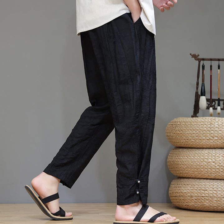 Buddha Stones Bambus Knöchelhose mit Froschknopf und Kordelzug für Herren mit Taschen - image 16