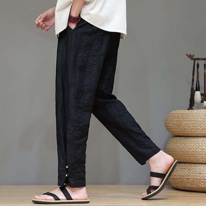 Buddha Stones Bambus Knöchelhose mit Froschknopf und Kordelzug für Herren mit Taschen - image 12