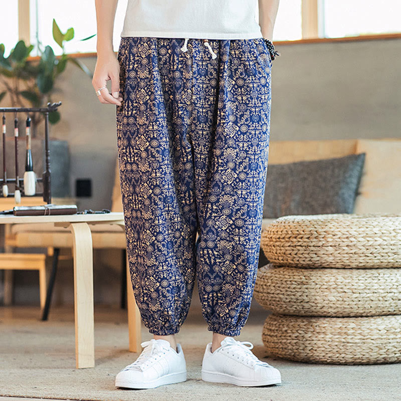 Buddha Stones, goldenes Mandala-Muster, Baumwolle, Leinen, Kordelzug, Herren-Haremshose mit Taschen - image 5
