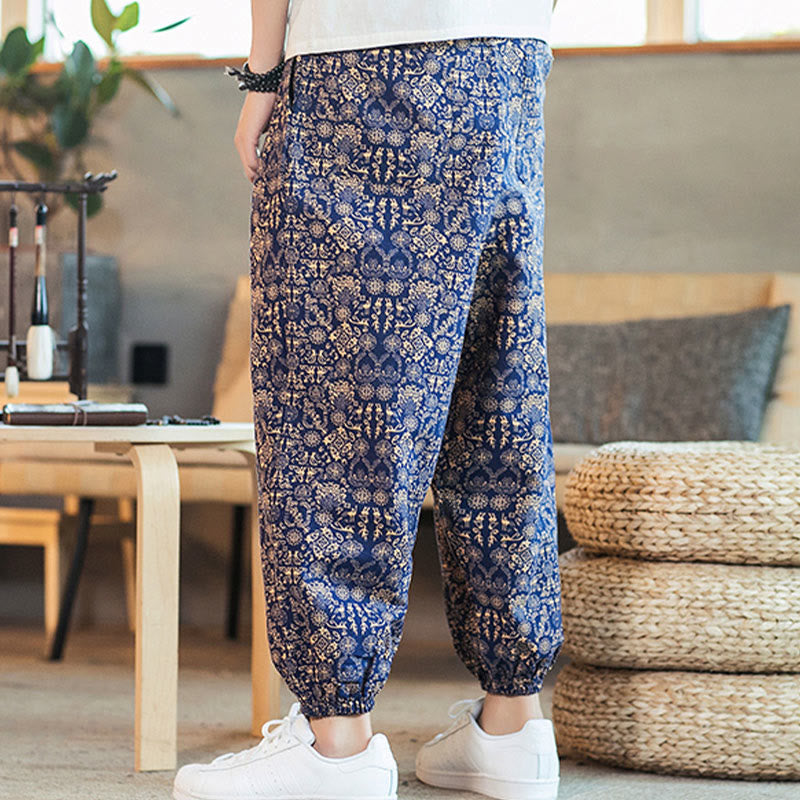Herren-Haremshose mit Taschen, verziert mit Buddha Stones, goldenem Mandala-Muster, Kordelzug und Taschen - image 4