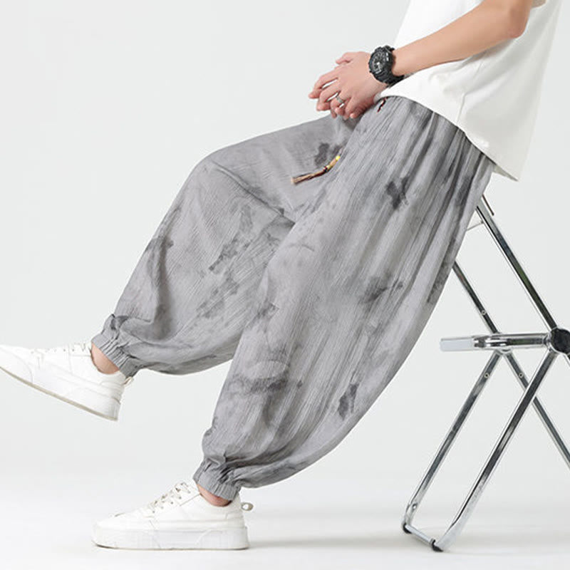 Buddha Stones Flower Sketch Geflochtene Kordelzug Leinen Herrenhose mit Taschen - image 9