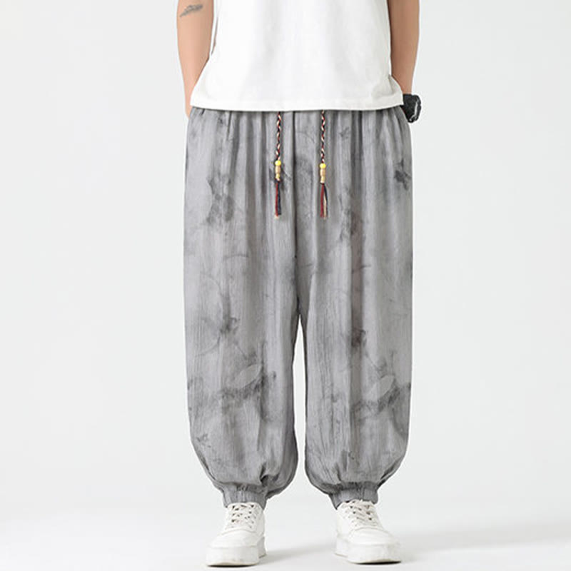 Buddha Stones Flower Sketch Geflochtene Kordelzug Leinen Herrenhose mit Taschen - image 1
