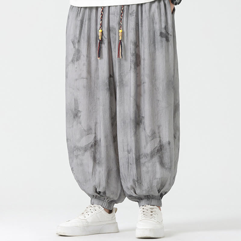 Buddha Stones Flower Sketch Geflochtene Kordelzug Leinen Herrenhose mit Taschen - Dunkelgrau - US/ UK/AU46，EU56 (5XL)  - image 0