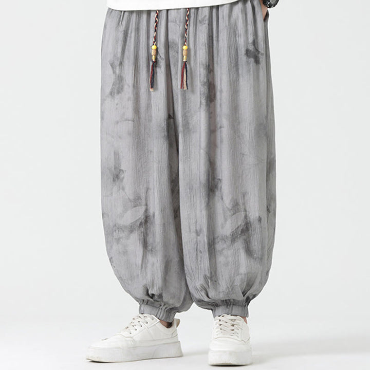 Buddha Stones Flower Sketch Geflochtene Kordelzug Leinen Herrenhose mit Taschen - Dunkelgrau - US/ UK/AU46，EU56 (5XL)  - image 0