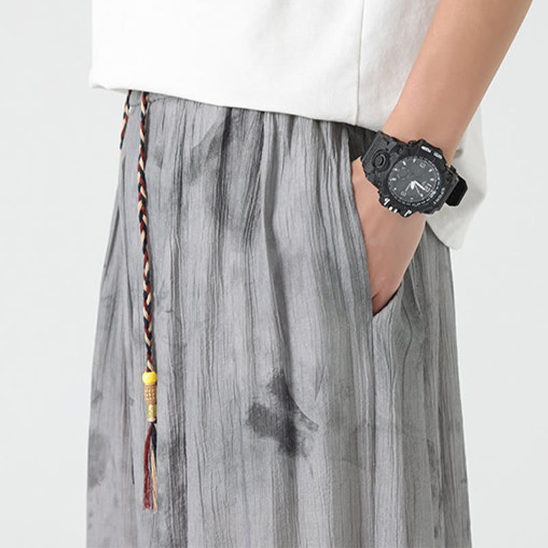 Buddha Stones Flower Sketch Geflochtene Kordelzug Leinen Herrenhose mit Taschen - image 11