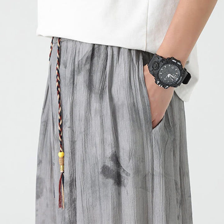 Buddha Stones Flower Sketch Geflochtene Kordelzug Leinen Herrenhose mit Taschen - image 11