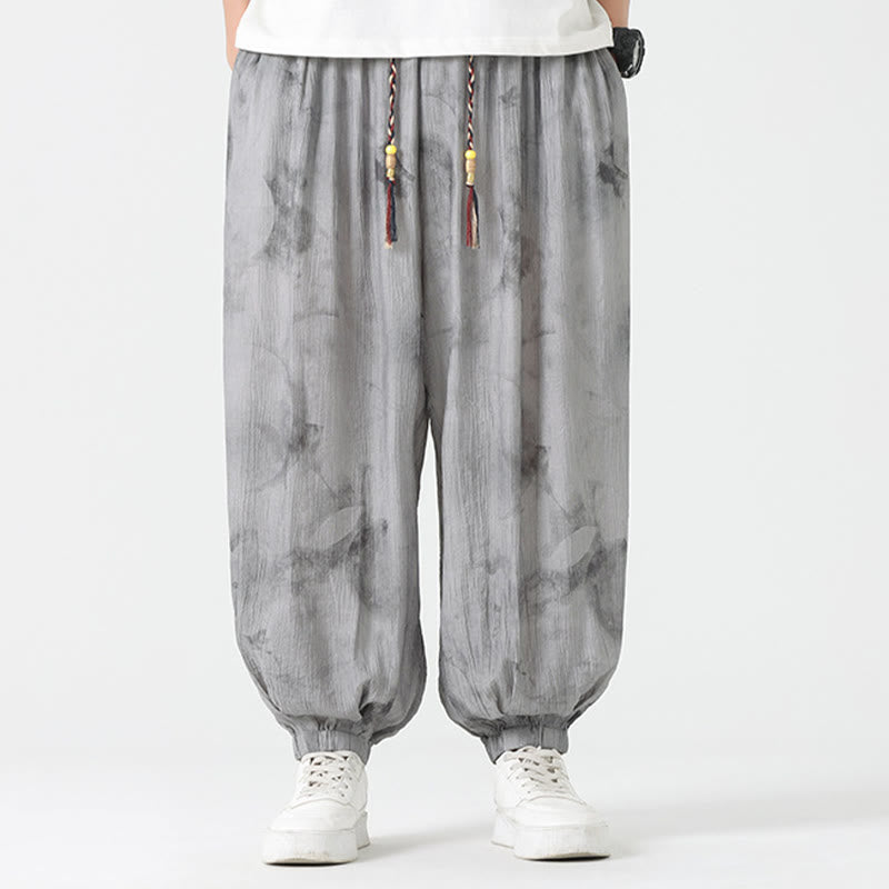 Buddha Stones Flower Sketch Geflochtene Kordelzug Leinen Herrenhose mit Taschen - image 2