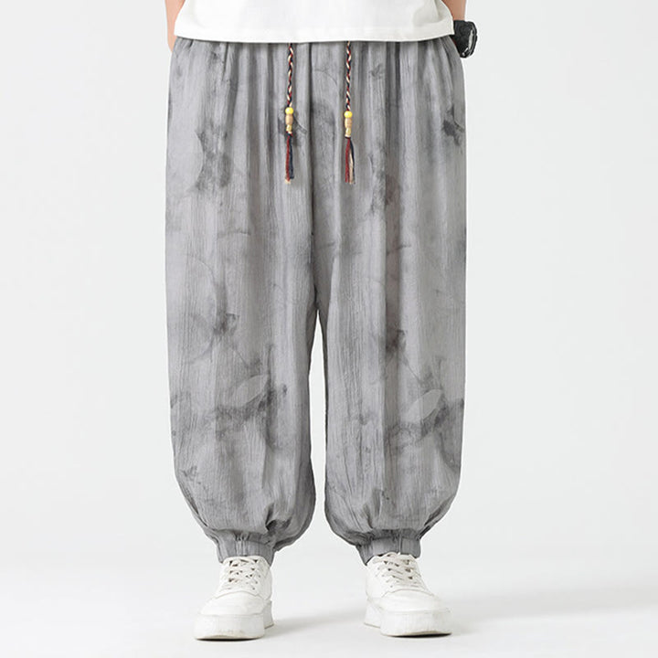 Buddha Stones Flower Sketch Geflochtene Kordelzug Leinen Herrenhose mit Taschen - image 2