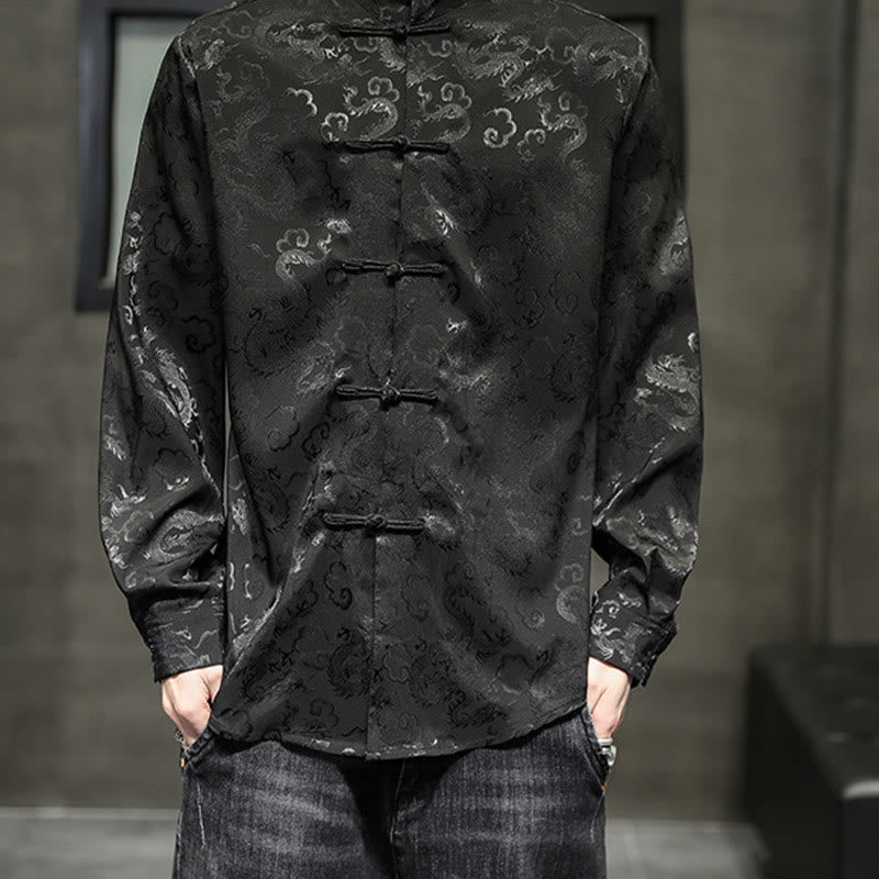 Buddha Stones Casual Drachenmuster Froschknopf Tang Anzug Leinen Herrenjacke Hemd - image 36