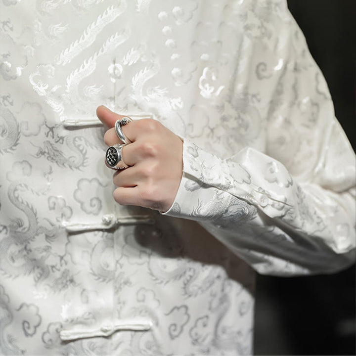 Buddha Stones Casual Drachenmuster Froschknopf Tang Anzug Leinen Herrenjacke Hemd - image 20