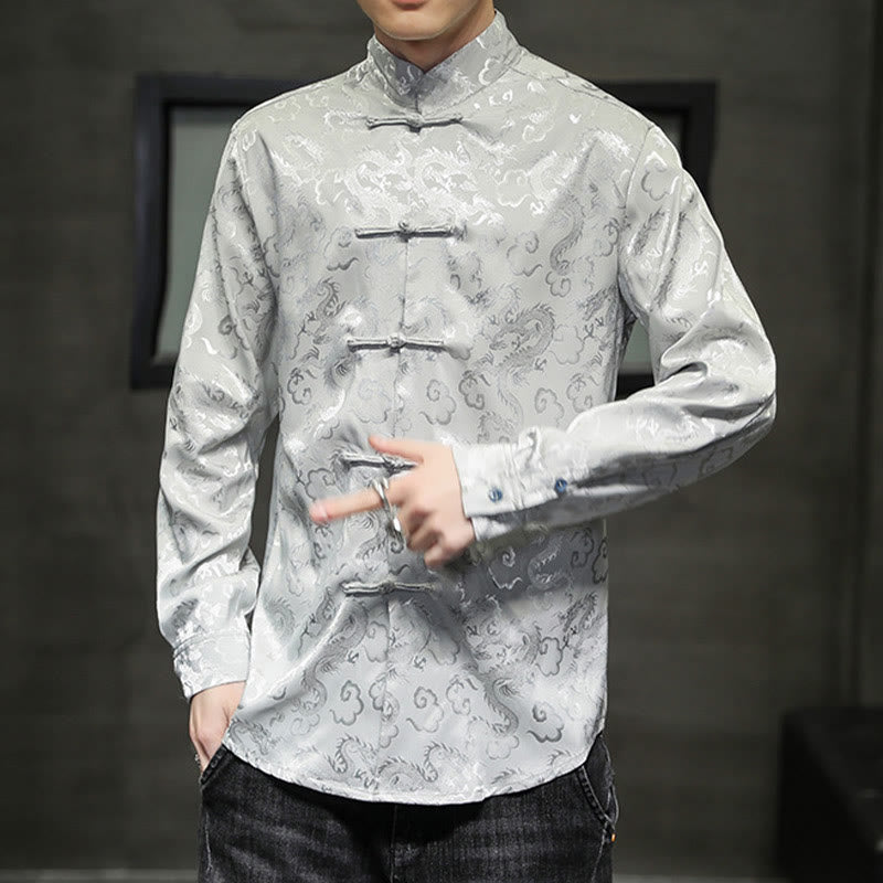 Buddha Stones Casual Drachenmuster Froschknopf Tang Anzug Leinen Herrenjacke Hemd - image 25