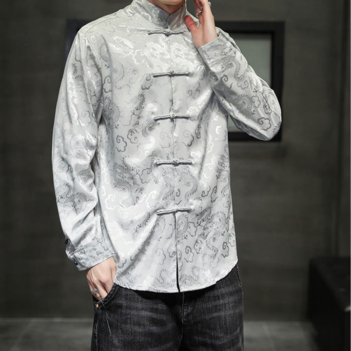 Buddha Stones Casual Drachenmuster Froschknopf Tang Anzug Leinen Herrenjacke Hemd - image 26