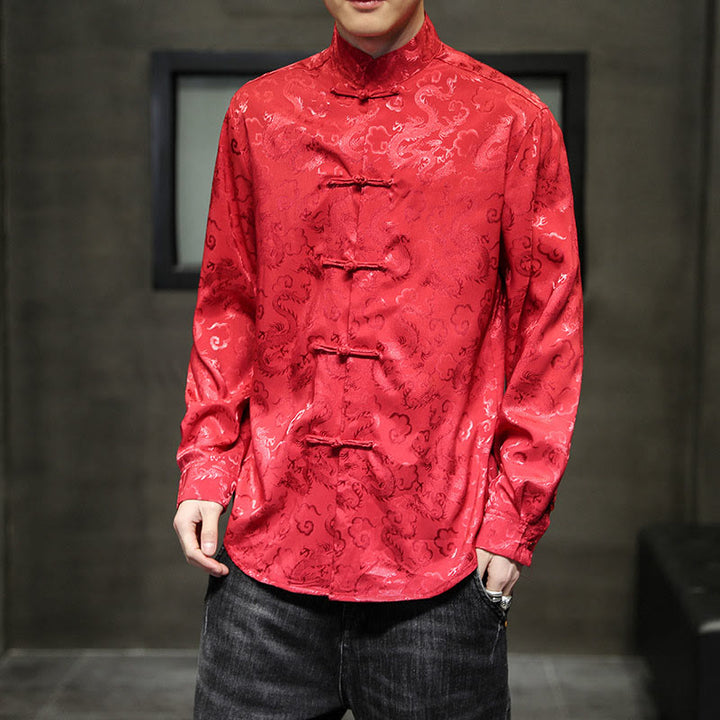Buddha Stones Casual Drachenmuster Froschknopf Tang Anzug Leinen Herrenjacke Hemd - image 49