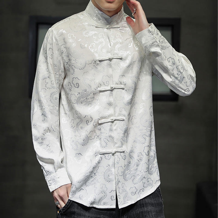 Buddha Stones Casual Drachenmuster Froschknopf Tang Anzug Leinen Herrenjacke Hemd - image 11