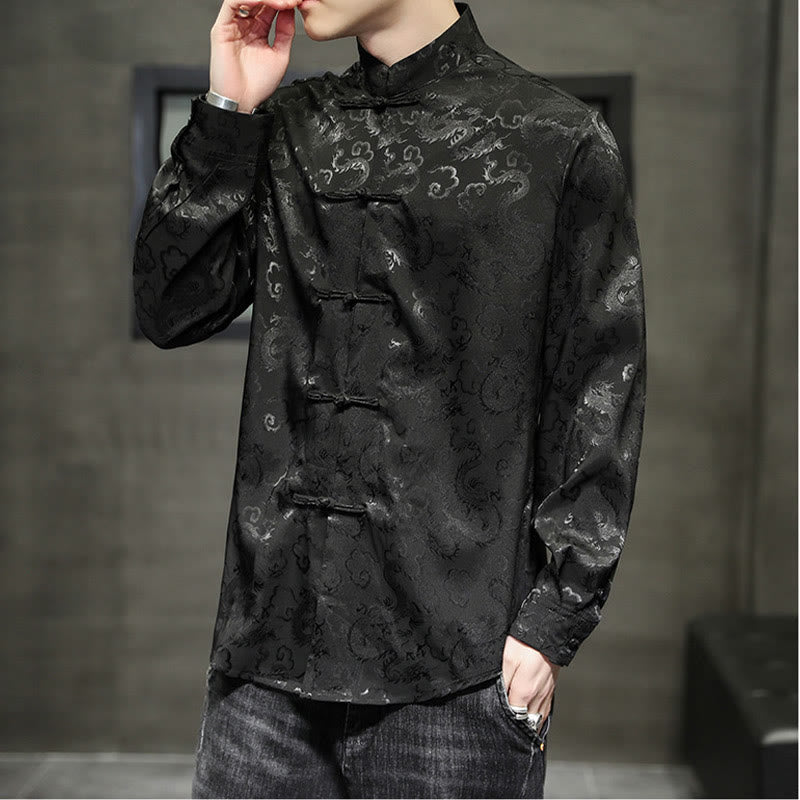 Buddha Stones Casual Drachenmuster Froschknopf Tang Anzug Leinen Herrenjacke Hemd - image 35
