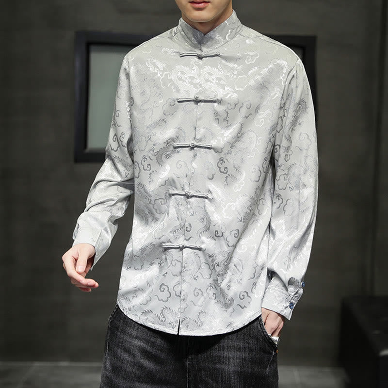 Buddha Stones Casual Drachenmuster Froschknopf Tang Anzug Leinen Herrenjacke Hemd - image 24