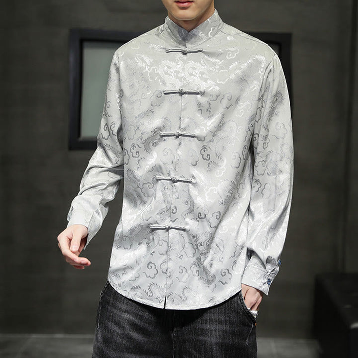 Buddha Stones Casual Drachenmuster Froschknopf Tang Anzug Leinen Herrenjacke Hemd - image 24