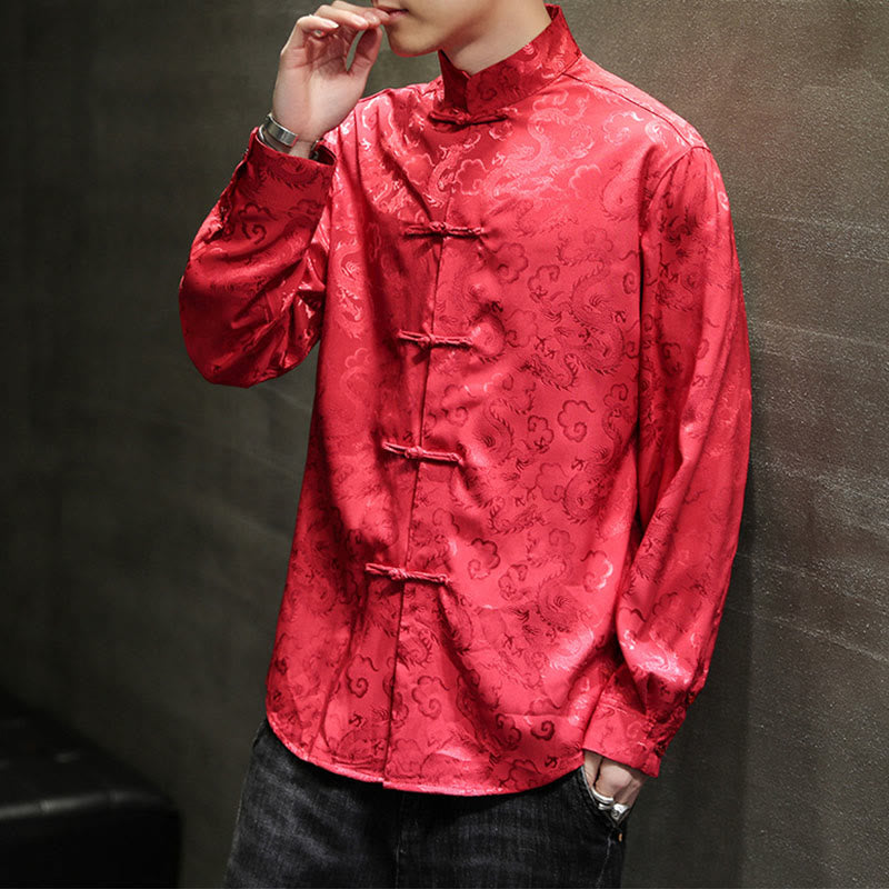 Buddha Stones Casual Drachenmuster Froschknopf Tang Anzug Leinen Herrenjacke Hemd - image 51