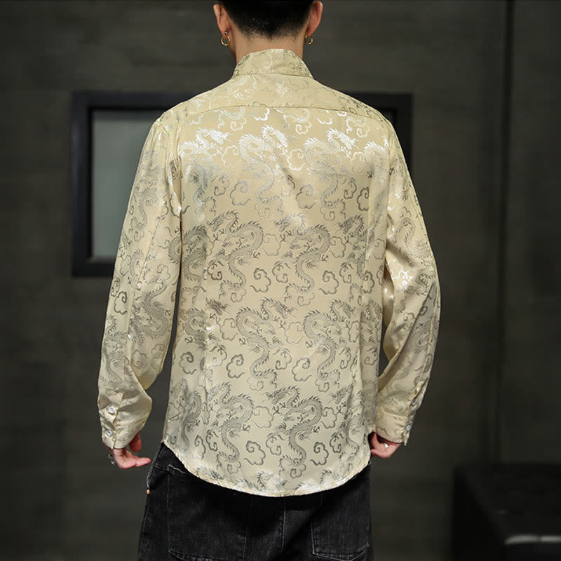 Buddha Stones Casual Drachenmuster Froschknopf Tang Anzug Leinen Herrenjacke Hemd - image 45
