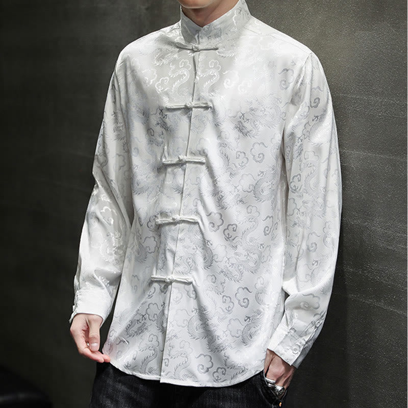 Buddha Stones Casual Drachenmuster Froschknopf Tang Anzug Leinen Herrenjacke Hemd - image 12