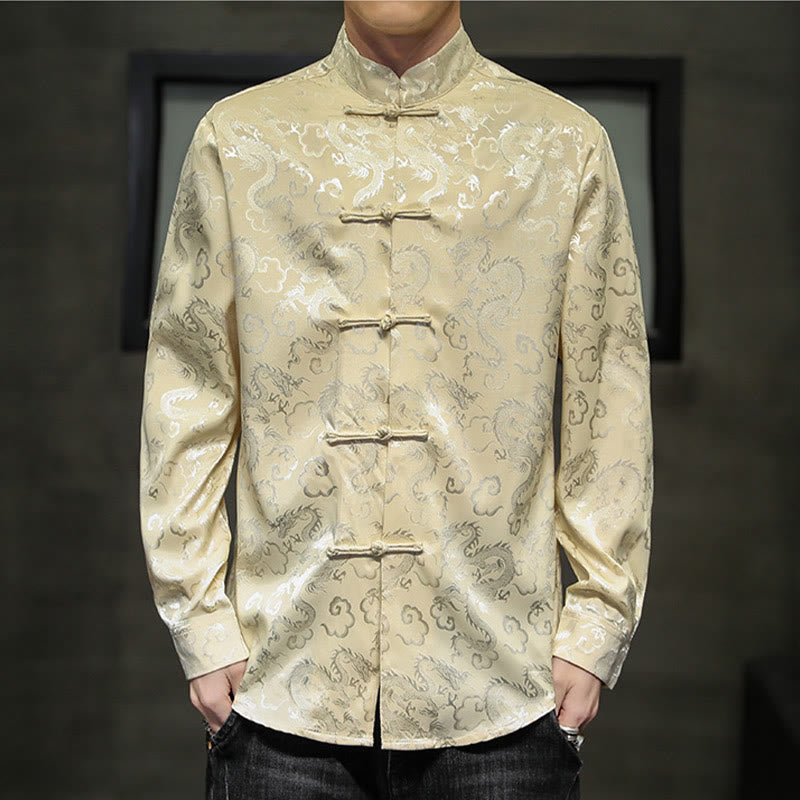 Buddha Stones Casual Drachenmuster Froschknopf Tang Anzug Leinen Herrenjacke Hemd - image 39