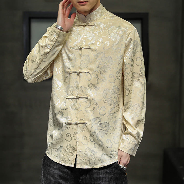 Buddha Stones Casual Drachenmuster Froschknopf Tang Anzug Leinen Herrenjacke Hemd - image 41