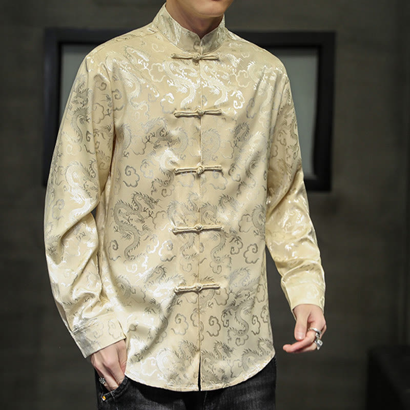 Buddha Stones Casual Drachenmuster Froschknopf Tang Anzug Leinen Herrenjacke Hemd - image 44