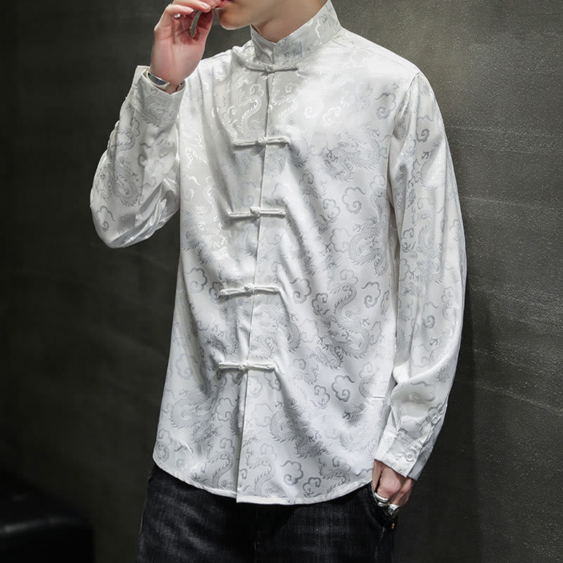 Buddha Stones Casual Drachenmuster Froschknopf Tang Anzug Leinen Herrenjacke Hemd - image 15