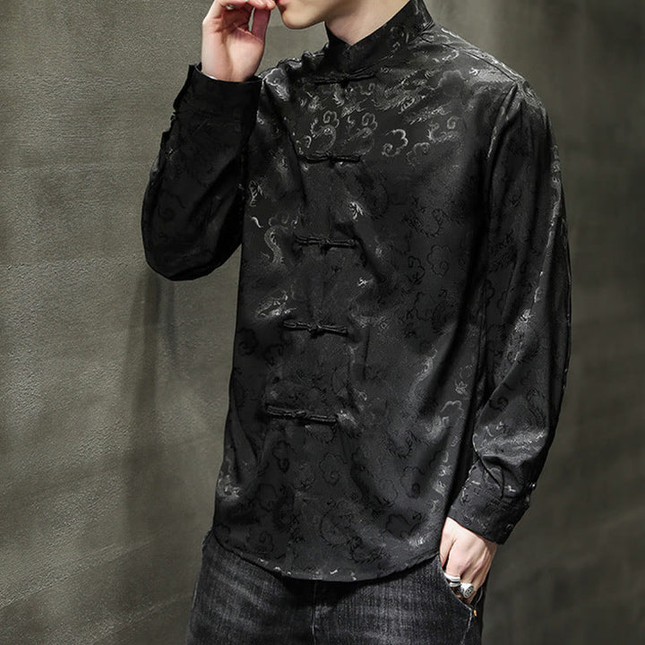 Buddha Stones Casual Drachenmuster Froschknopf Tang Anzug Leinen Herrenjacke Hemd - image 34