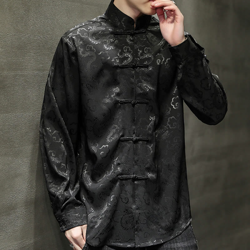 Buddha Stones Casual Drachenmuster Froschknopf Tang Anzug Leinen Herrenjacke Hemd - image 32
