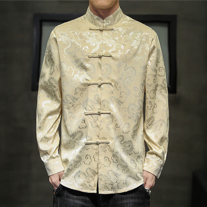 Buddha Stones Casual Drachenmuster Froschknopf Tang Anzug Leinen Herrenjacke Hemd - image 39