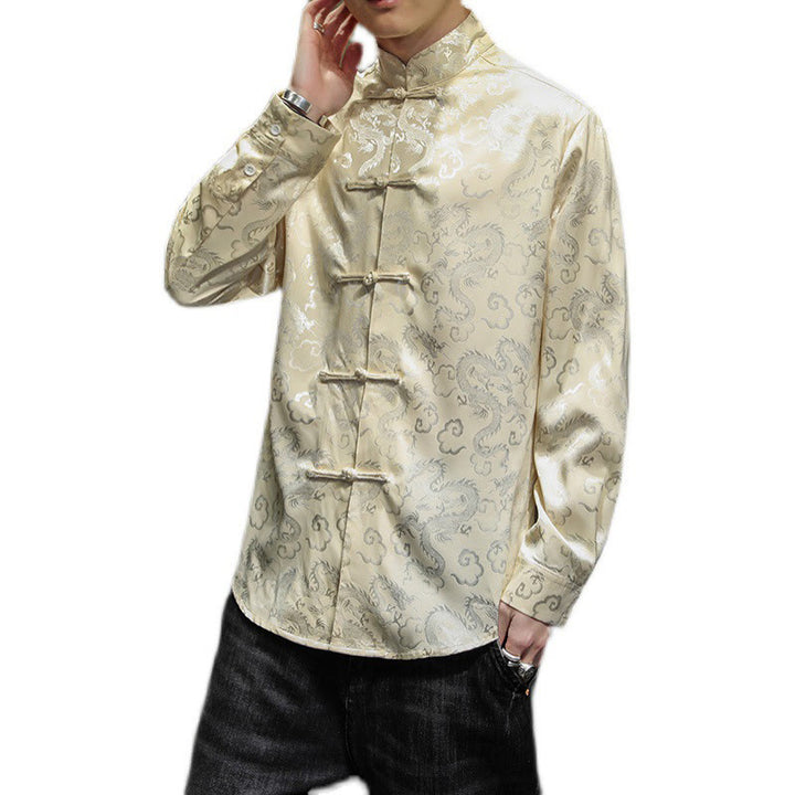 Buddha Stones Casual Drachenmuster Froschknopf Tang Anzug Leinen Herrenjacke Hemd - image 46