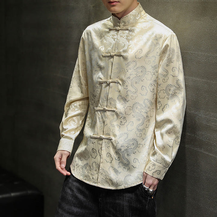 Buddha Stones Casual Drachenmuster Froschknopf Tang Anzug Leinen Herrenjacke Hemd - image 43