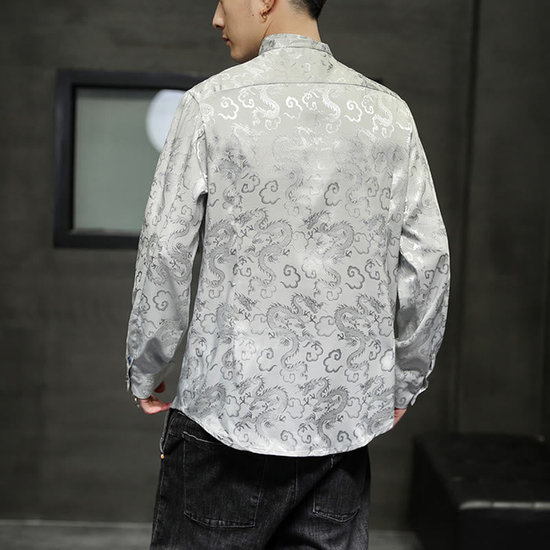 Buddha Stones Casual Drachenmuster Froschknopf Tang Anzug Leinen Herrenjacke Hemd - image 29