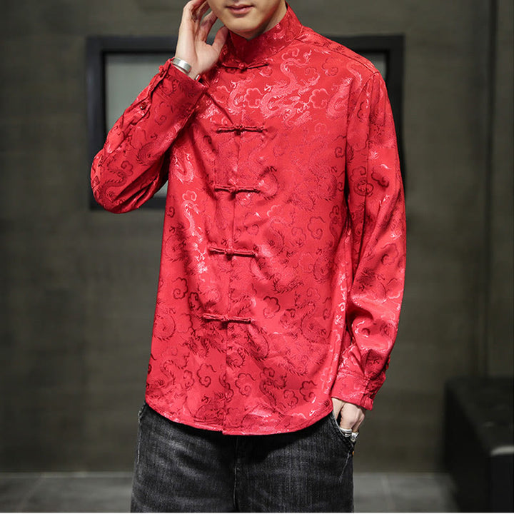 Buddha Stones Casual Drachenmuster Froschknopf Tang Anzug Leinen Herrenjacke Hemd - image 52