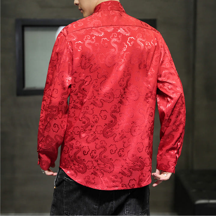 Buddha Stones Casual Drachenmuster Froschknopf Tang Anzug Leinen Herrenjacke Hemd - image 53