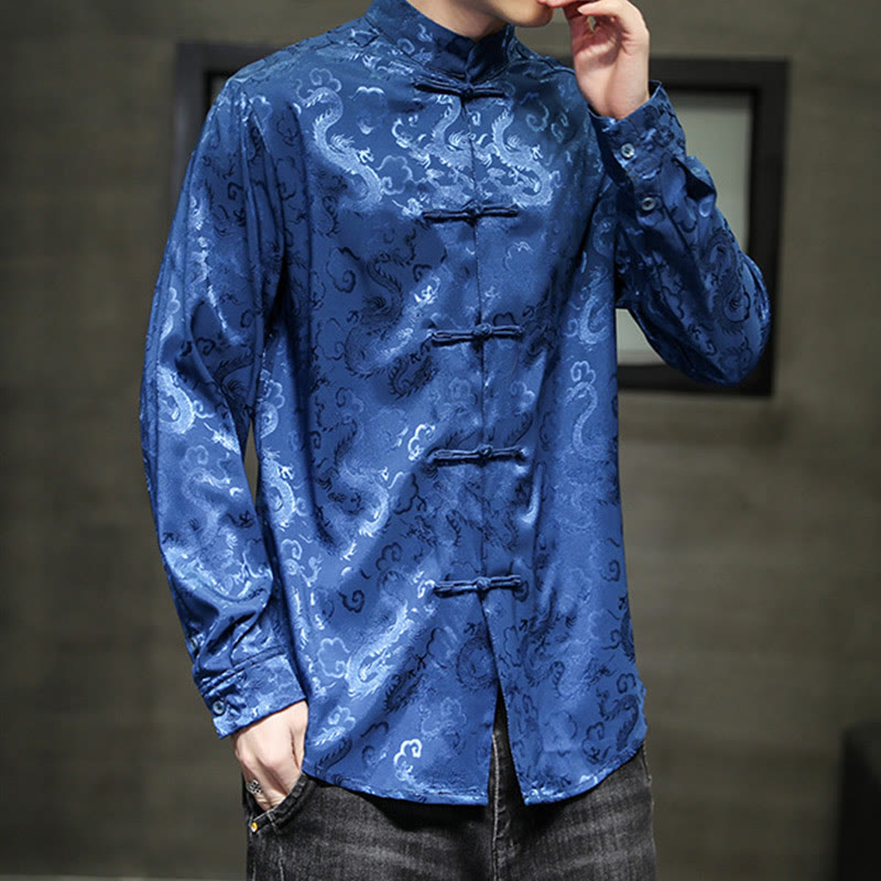 Buddha Stones Casual Drachenmuster Froschknopf Tang Anzug Leinen Herrenjacke Hemd - image 3