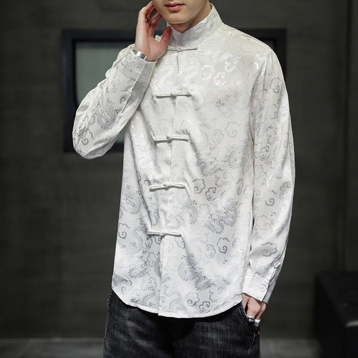 Buddha Stones Casual Drachenmuster Froschknopf Tang Anzug Leinen Herrenjacke Hemd - GhostWhite - US/ UK/AU46，EU56 (5XL) - image 10